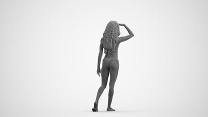 photogrammetry 3D woman pool, realistic human model archviz FBX, wireframe front view
