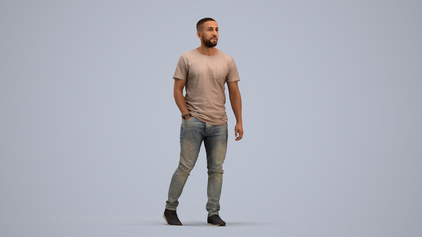 scanned 3D man casual walking, photogrammetry people for Enscape and V-Ray, standing pose render