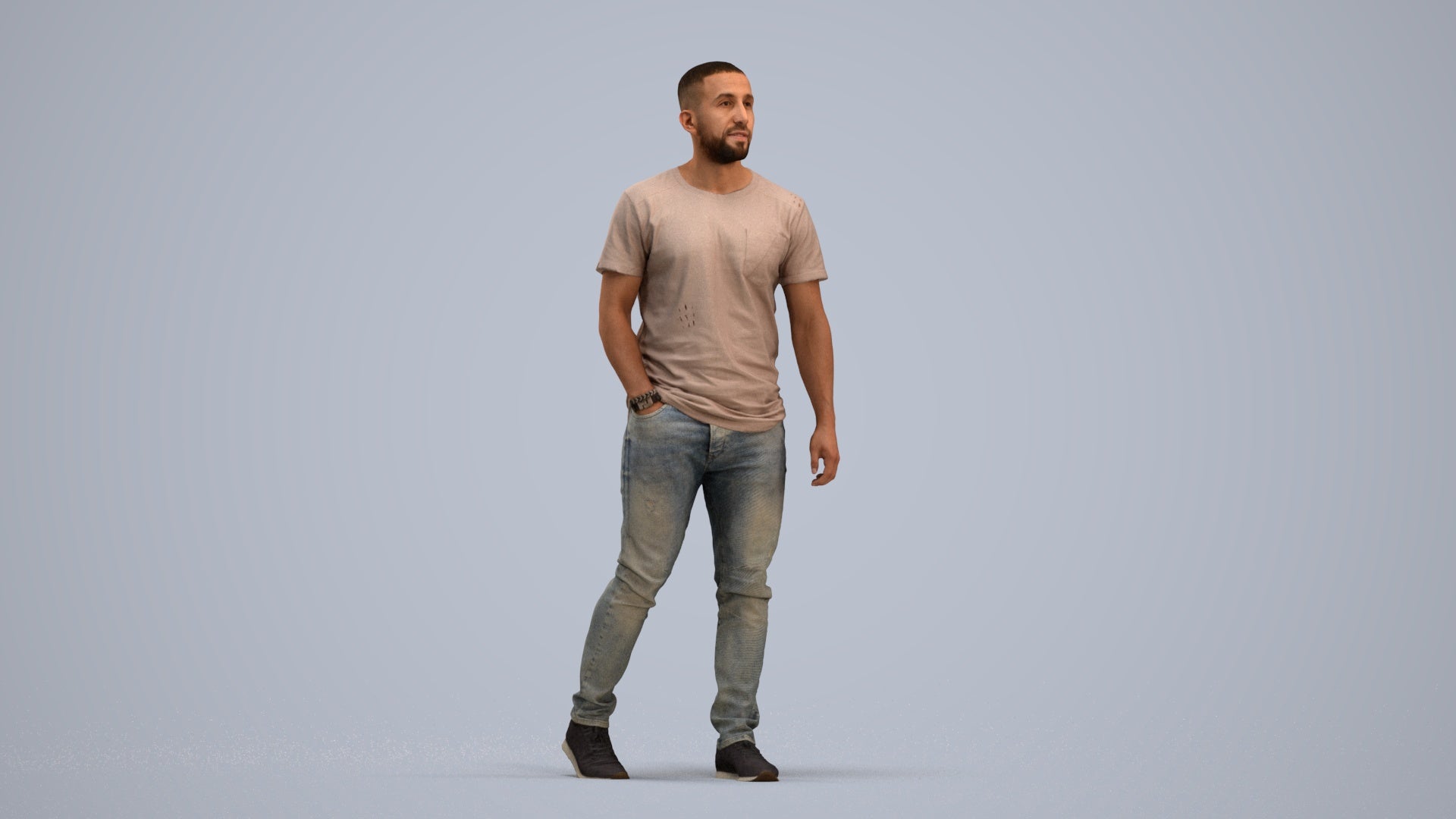 scanned 3D man casual walking, photogrammetry people for Enscape and V-Ray, standing pose render
