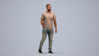 scanned 3D man casual walking, photogrammetry people for Enscape and V-Ray, standing pose render