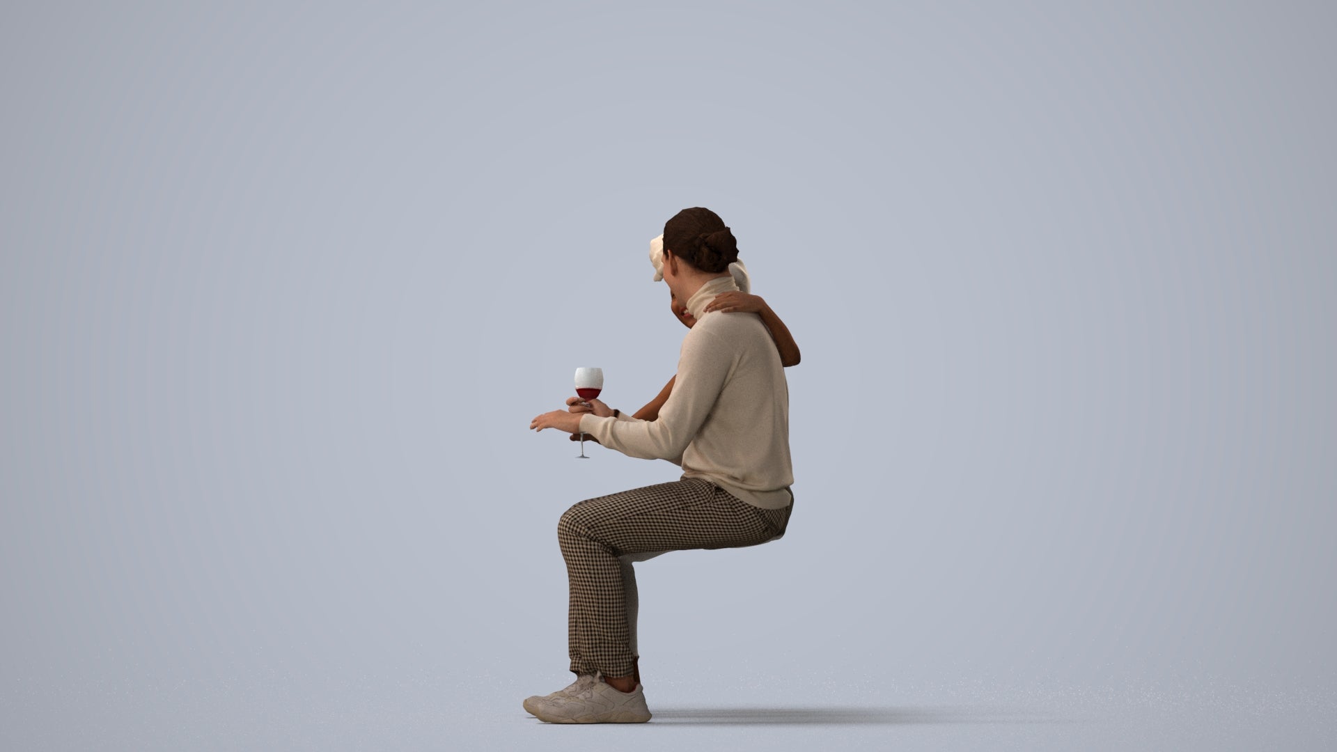 scanned 3D man casual couple, photogrammetry people for Enscape and V-Ray, three-quarter view render