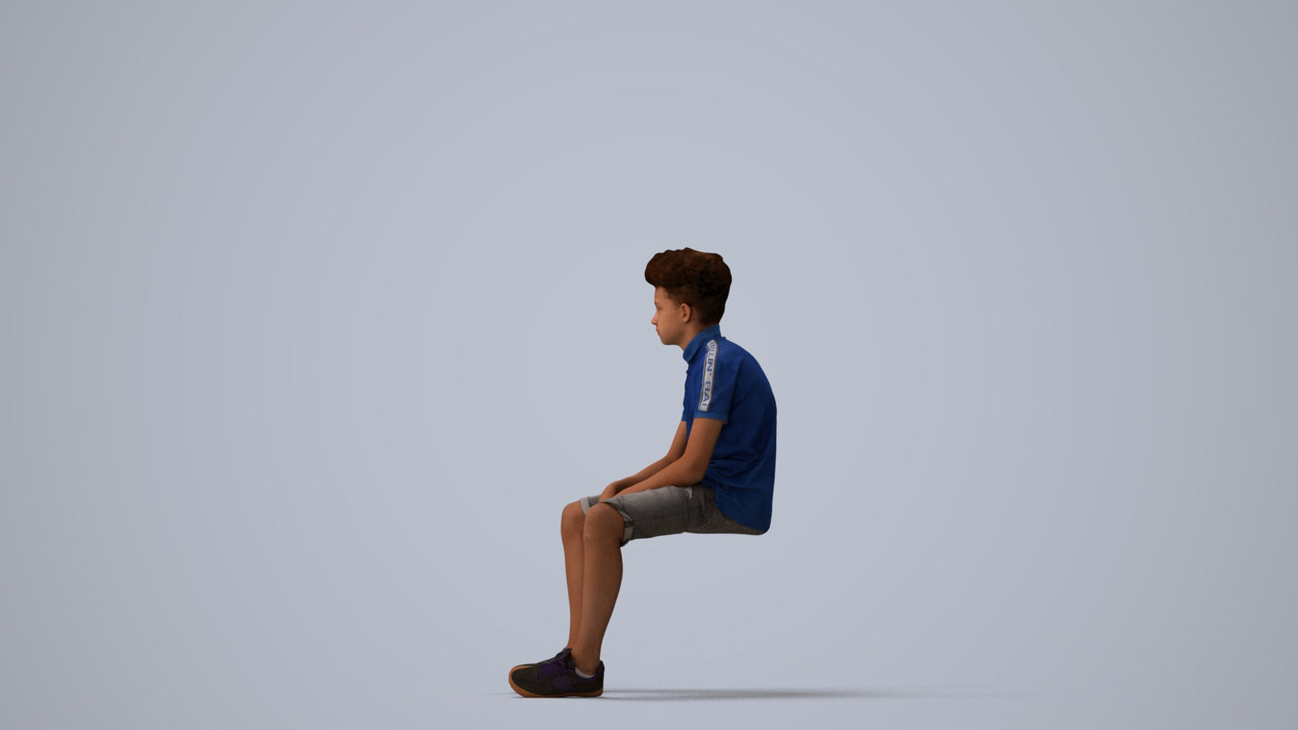 3D scanned boy kids casual, photorealistic archviz people for Enscape and SketchUp, three-quarter view render