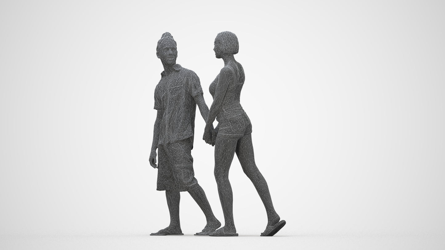 3D people model woman couple, scanned human for 3ds Max rendering, wireframe back view