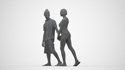 3D people model woman couple, scanned human for 3ds Max rendering, wireframe back view