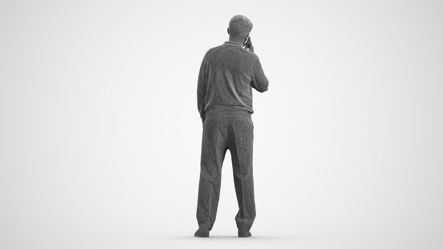 realistic 3D people man casual standing, render-ready for V-Ray and Corona, FBX OBJ, wireframe front view