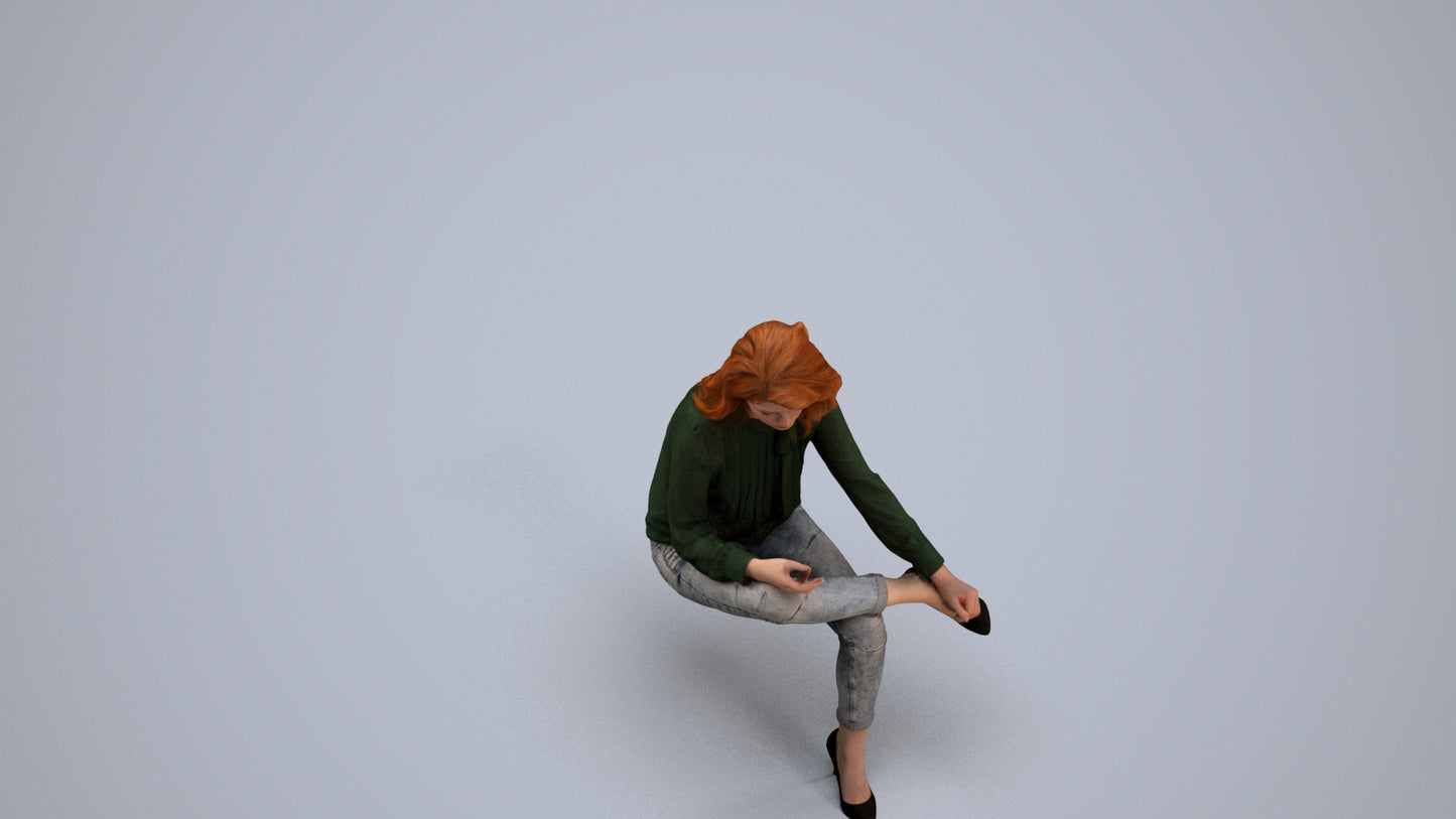 realistic 3D senior woman business sitting, scanned archviz people for Blender and 3ds Max, back view render