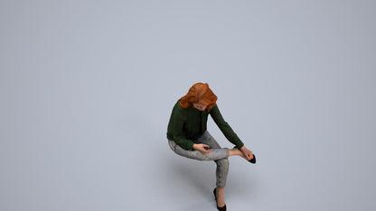 realistic 3D senior woman business sitting, scanned archviz people for Blender and 3ds Max, back view render