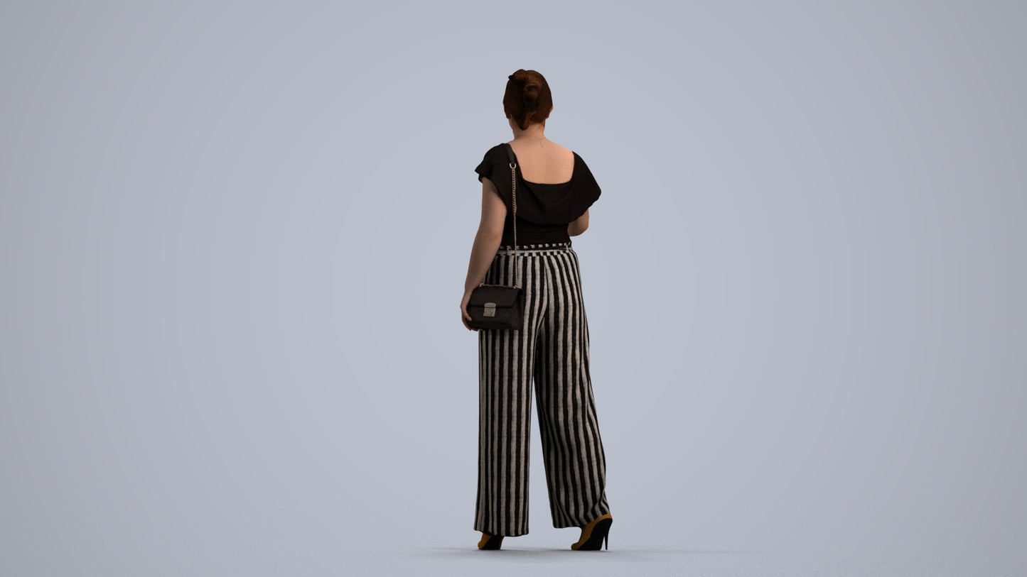 realistic 3D woman casual standing, scanned archviz people for Blender and 3ds Max, front view render