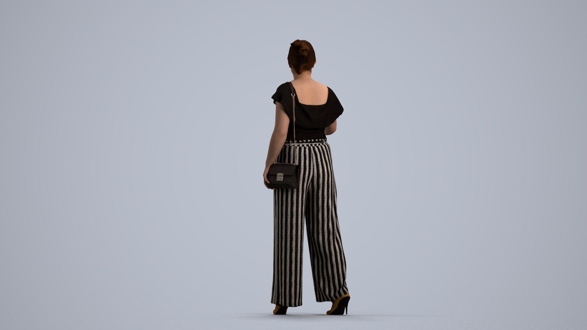 realistic 3D woman casual standing, scanned archviz people for Blender and 3ds Max, front view render