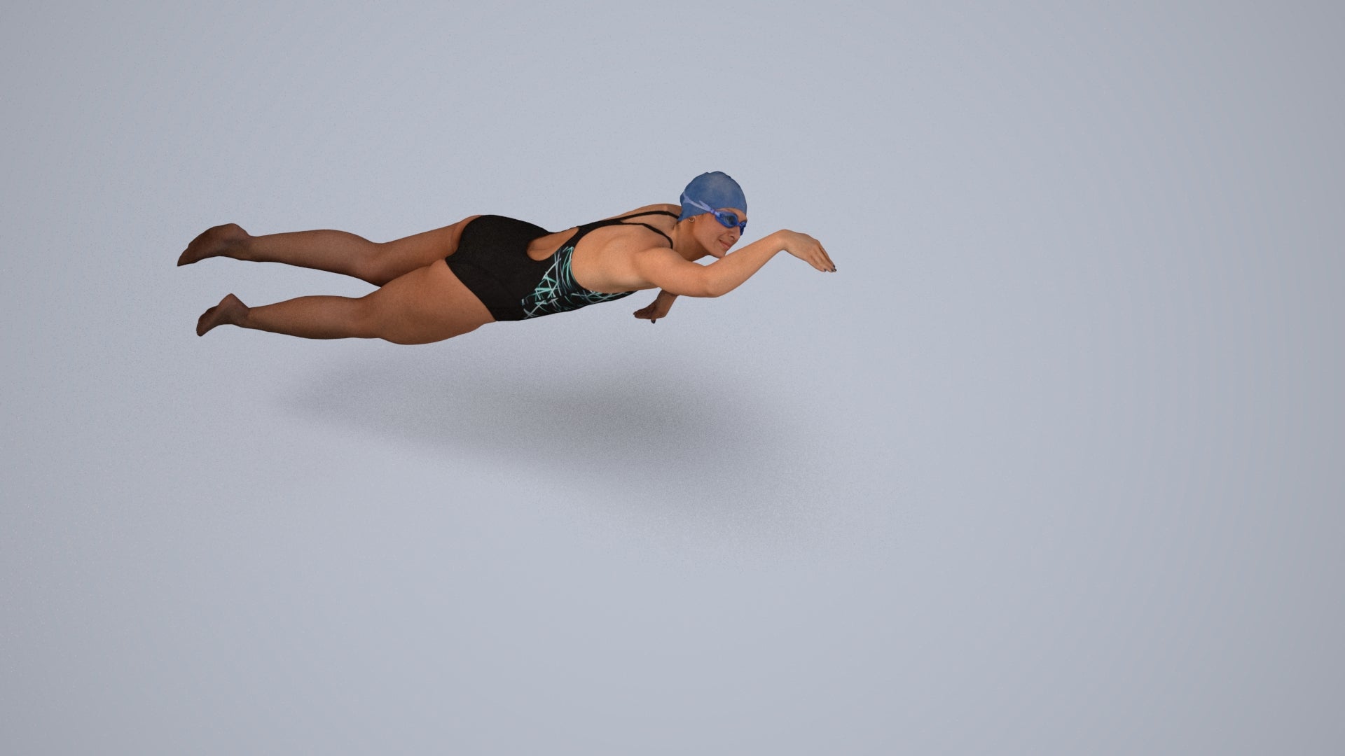 3D human model woman sport pool, photogrammetry scanned person for archviz, back view render