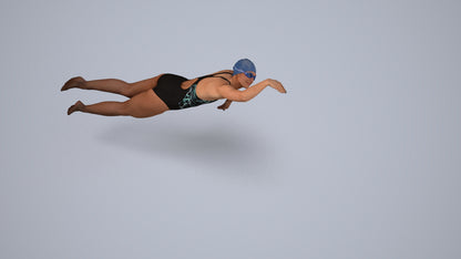 3D human model woman sport pool, photogrammetry scanned person for archviz, back view render