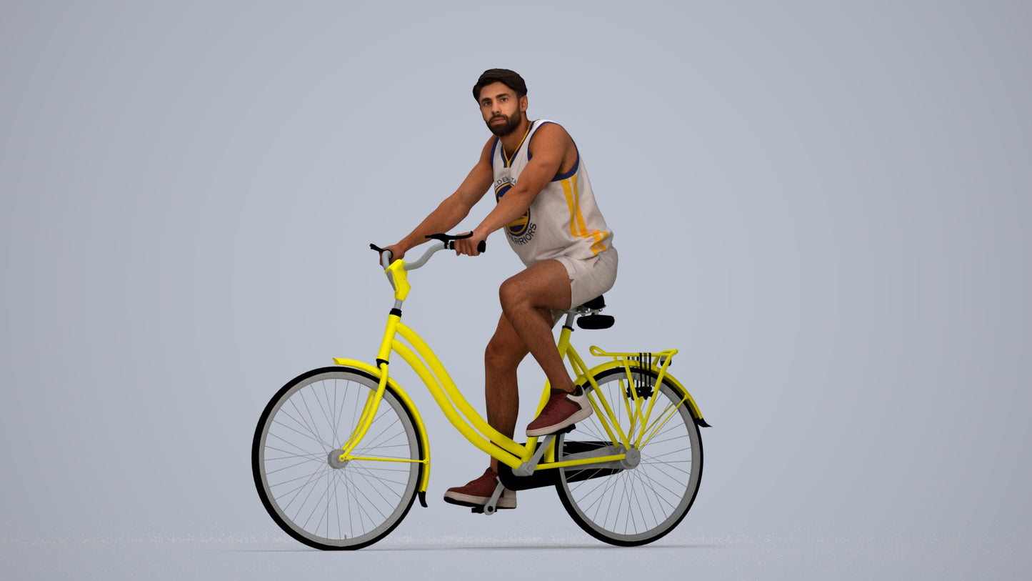 3D scanned man cycling, photorealistic archviz people for Enscape and SketchUp, top-down view render