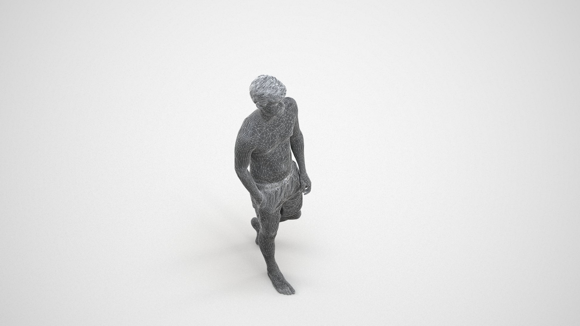 scanned 3D man pool, photogrammetry people for Enscape and V-Ray, wireframe three-quarter view