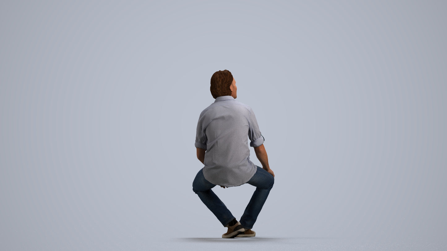 3D scanned man sitting casual, photorealistic archviz people for Enscape and SketchUp, front view render