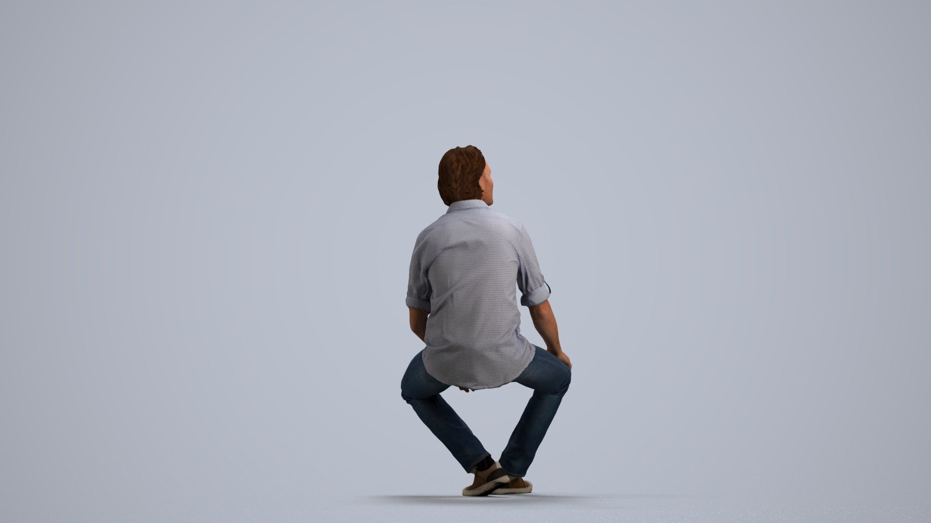 3D scanned man sitting casual, photorealistic archviz people for Enscape and SketchUp, front view render