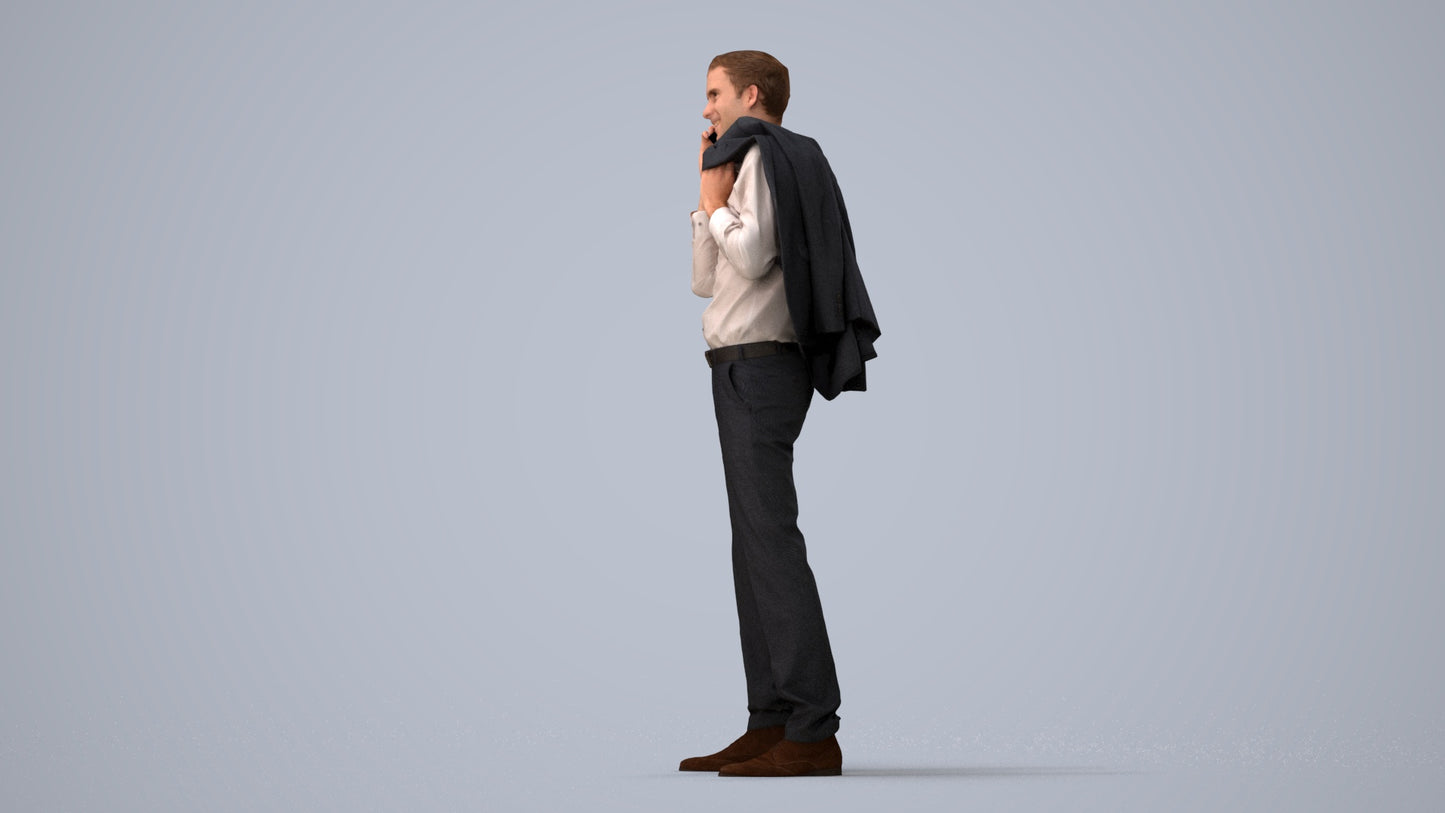 3D people model man business standing, scanned human for 3ds Max rendering, three-quarter view render