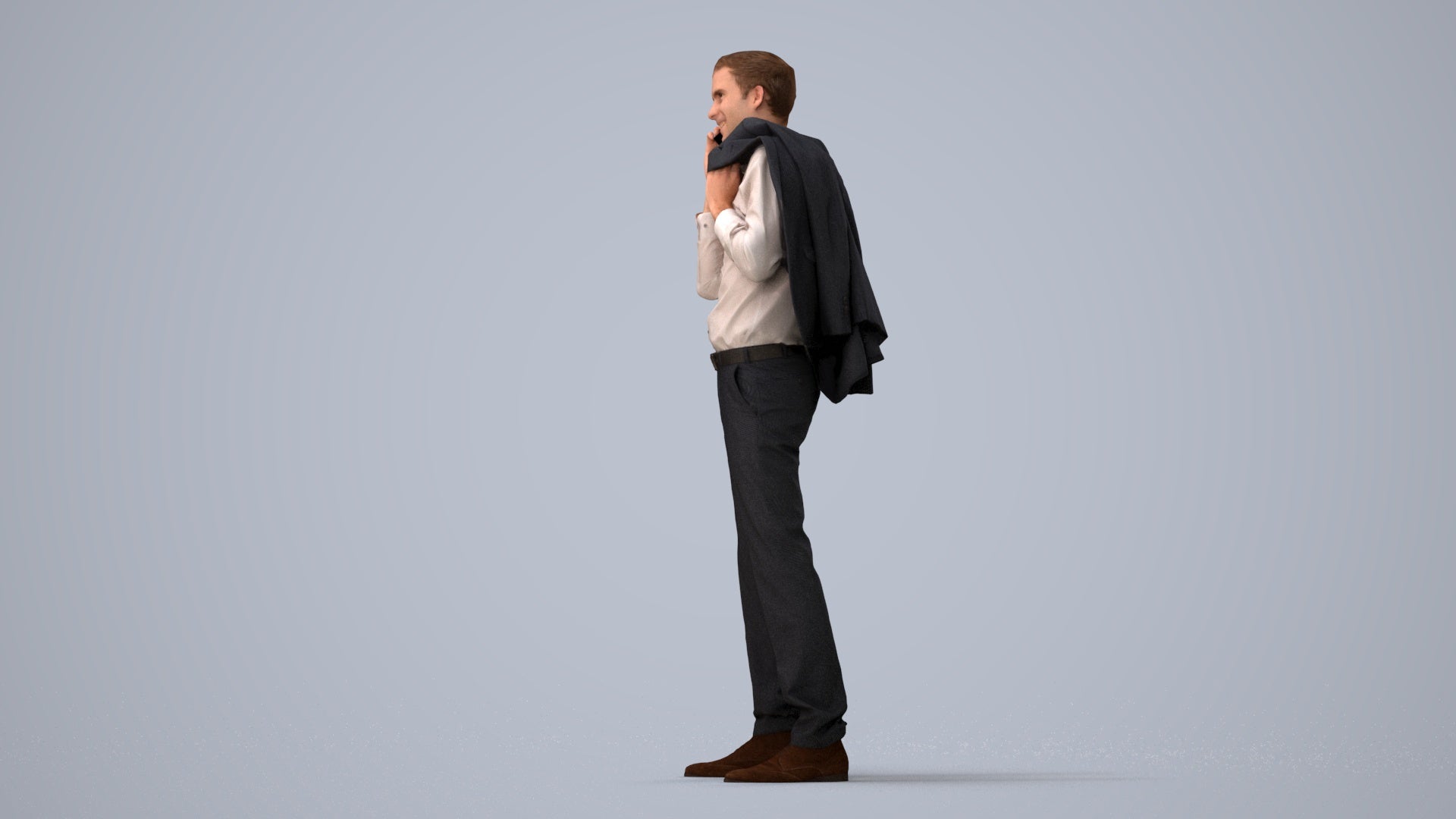 3D people model man business standing, scanned human for 3ds Max rendering, three-quarter view render