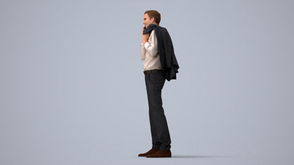 3D people model man business standing, scanned human for 3ds Max rendering, three-quarter view render