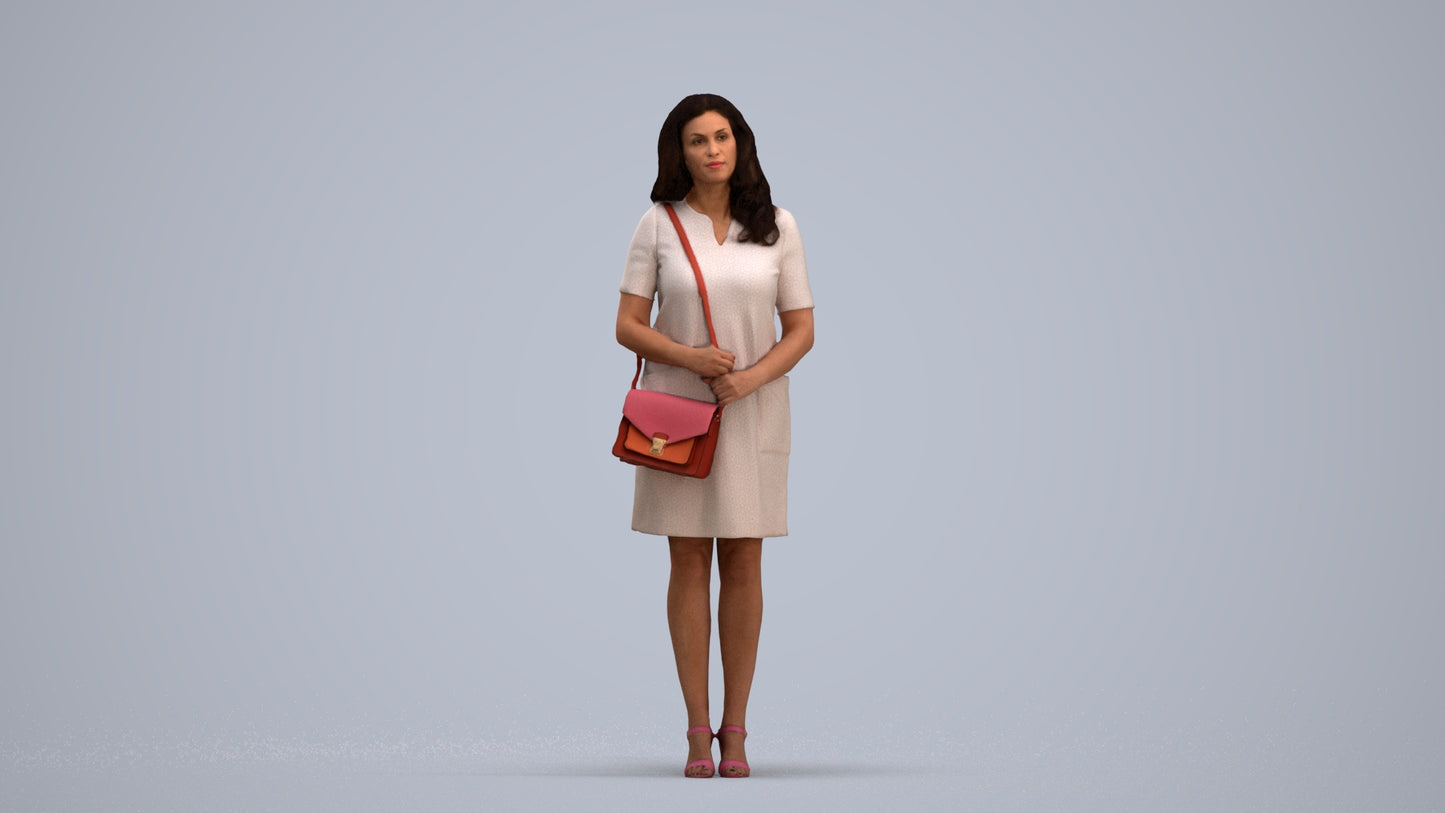 realistic 3D woman business standing, scanned archviz people for Blender and 3ds Max, standing pose render