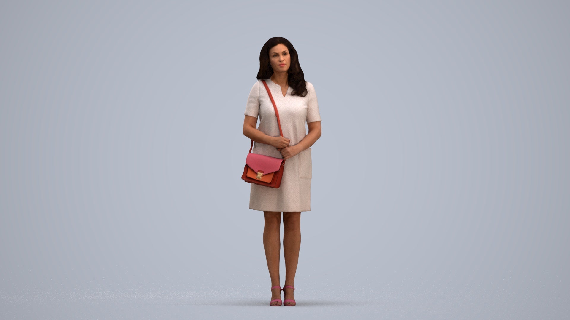 realistic 3D woman business standing, scanned archviz people for Blender and 3ds Max, standing pose render