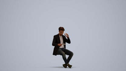 3D human model man casual sitting, photogrammetry scanned person for archviz, standing pose render