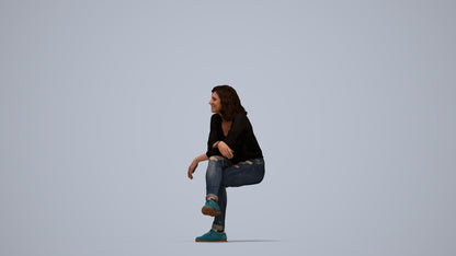 photogrammetry 3D woman casual sitting, realistic human model archviz FBX, top-down view render