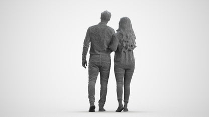 realistic 3D woman casual couple, scanned archviz people for Blender and 3ds Max, wireframe front view