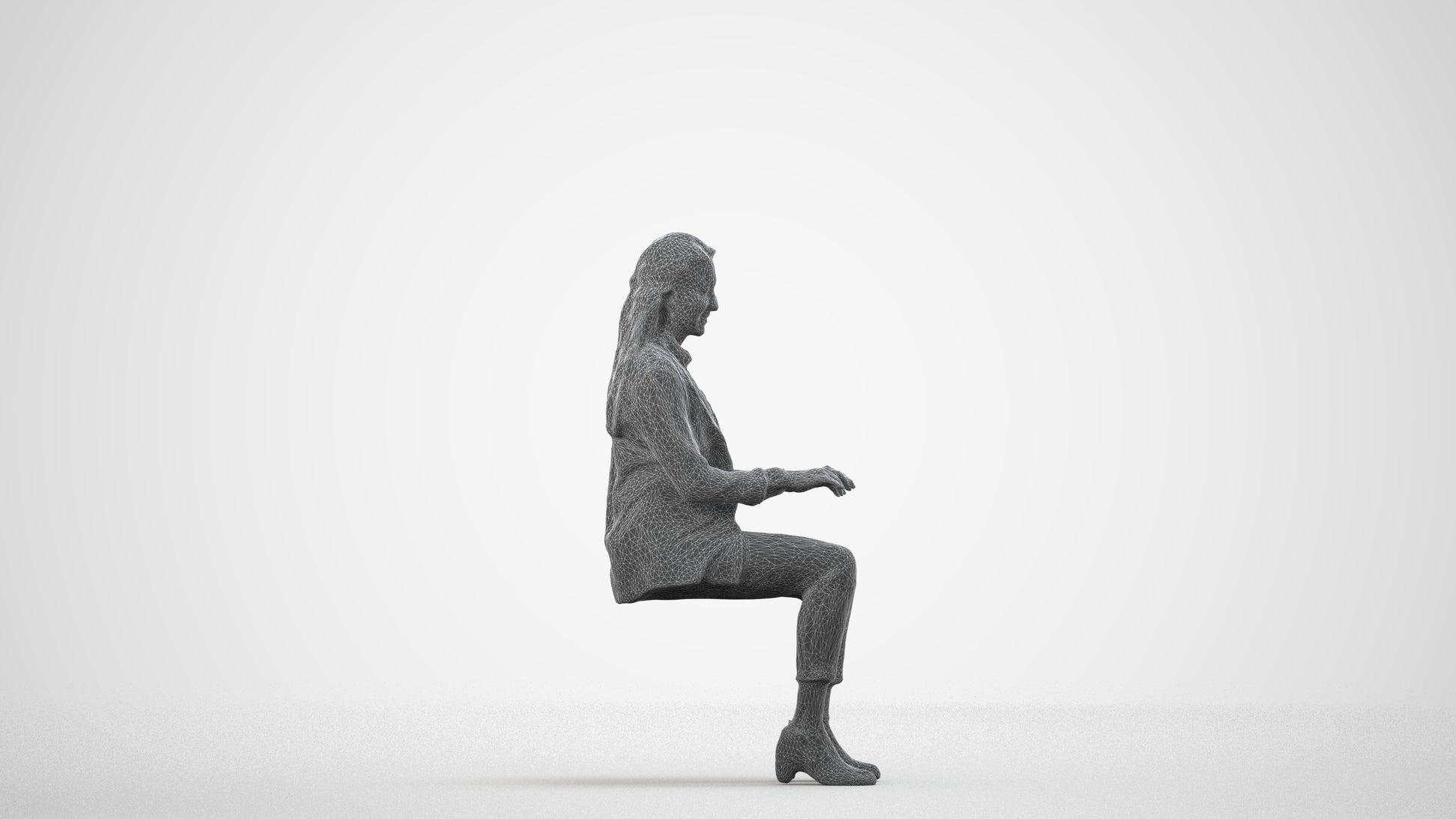 scanned 3D woman business, photogrammetry people for Enscape and V-Ray, wireframe side view