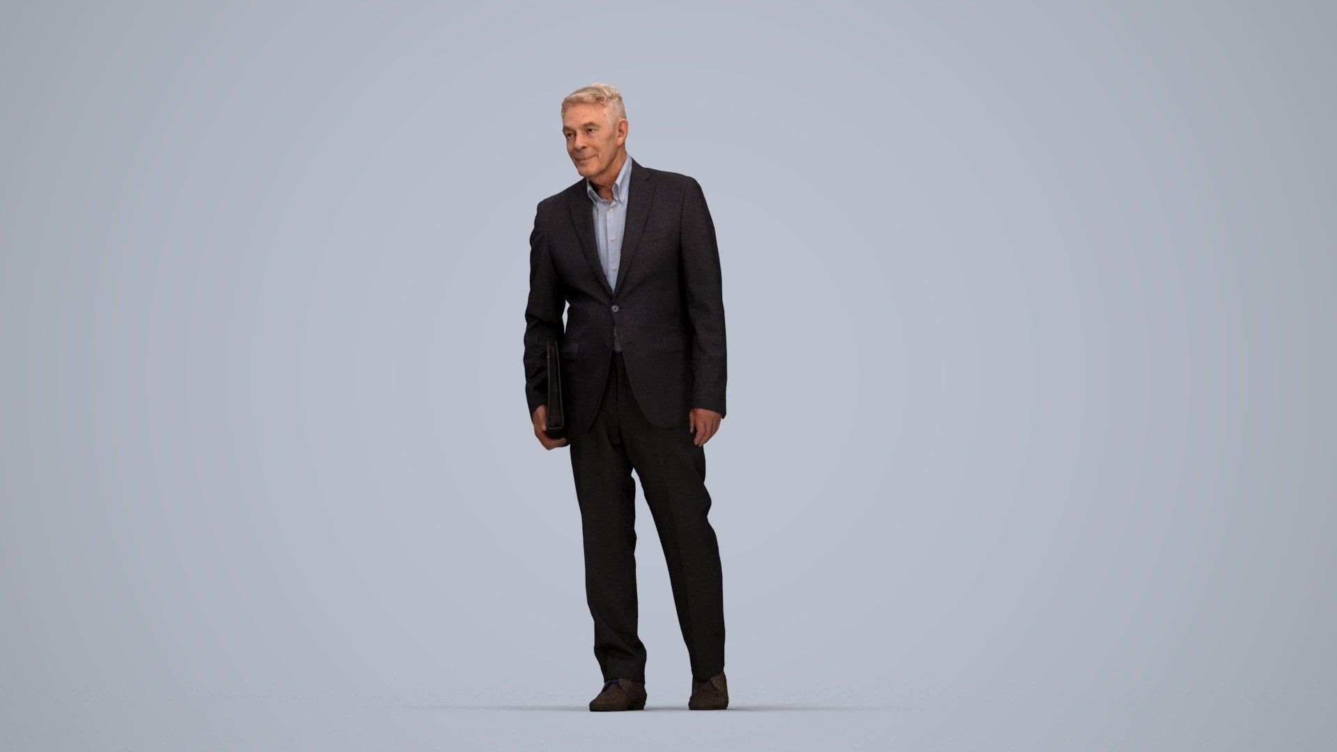 realistic 3D senior man business, scanned archviz people for Blender and 3ds Max, top-down view render