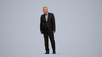 realistic 3D senior man business, scanned archviz people for Blender and 3ds Max, top-down view render
