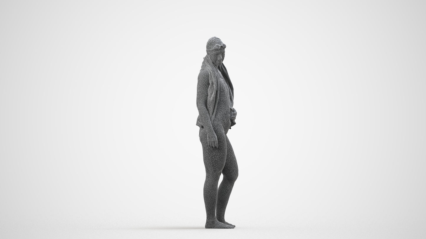 3D people model woman sport pool, scanned human for 3ds Max rendering, wireframe side view