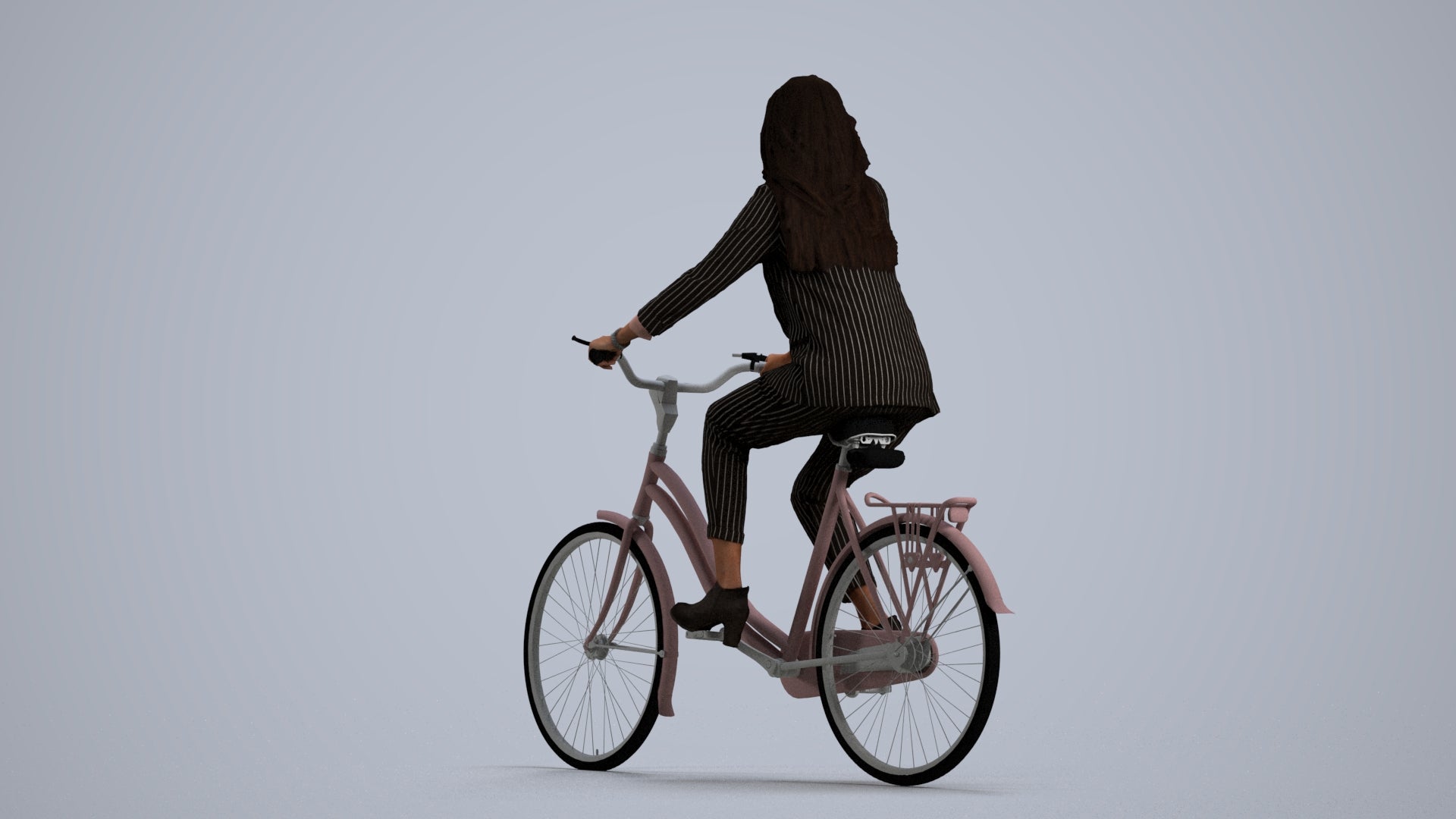 photogrammetry 3D woman business cycling, realistic human model archviz FBX, front view render