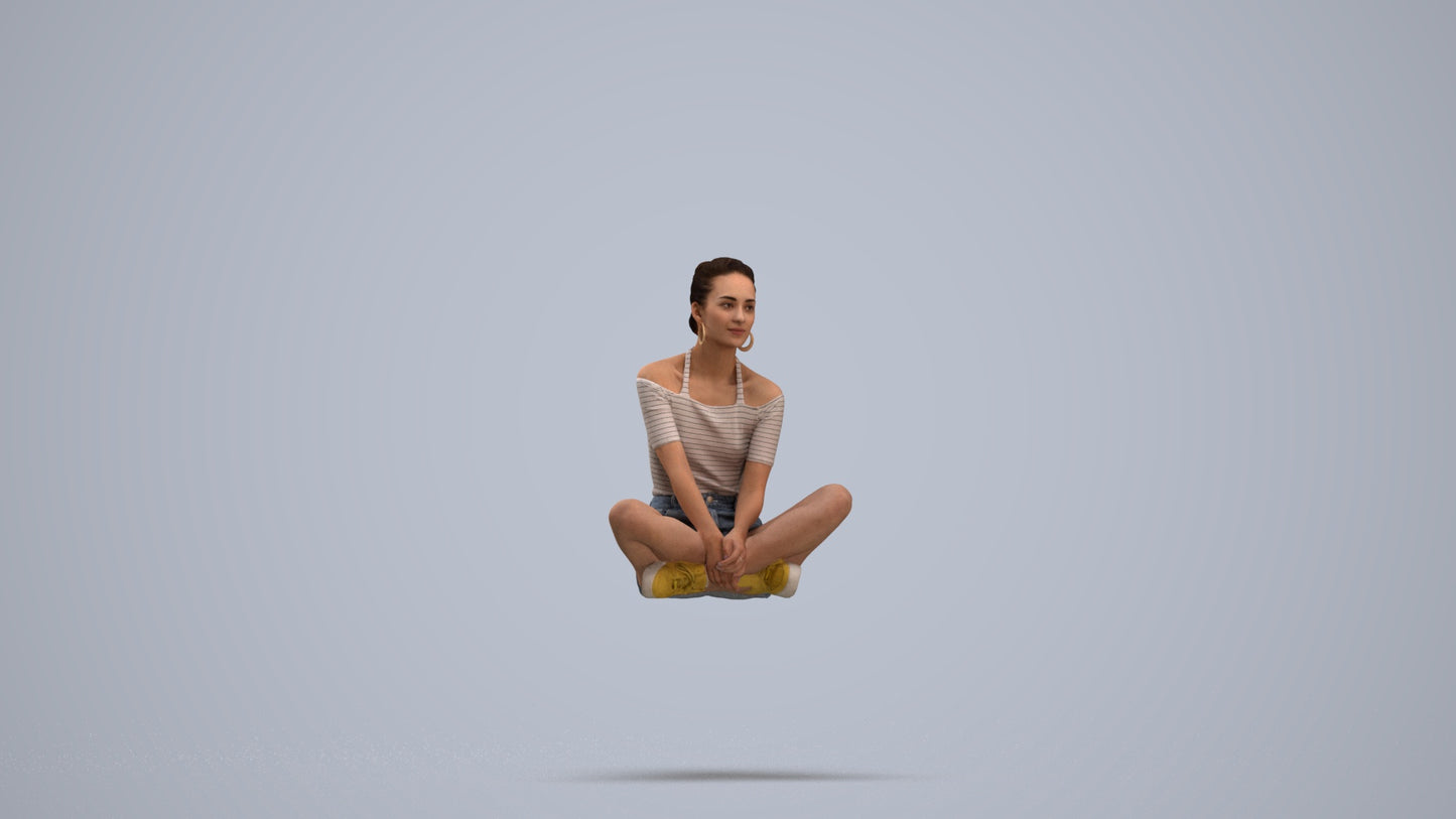 scanned 3D woman casual sitting, photogrammetry people for Enscape and V-Ray, standing pose render