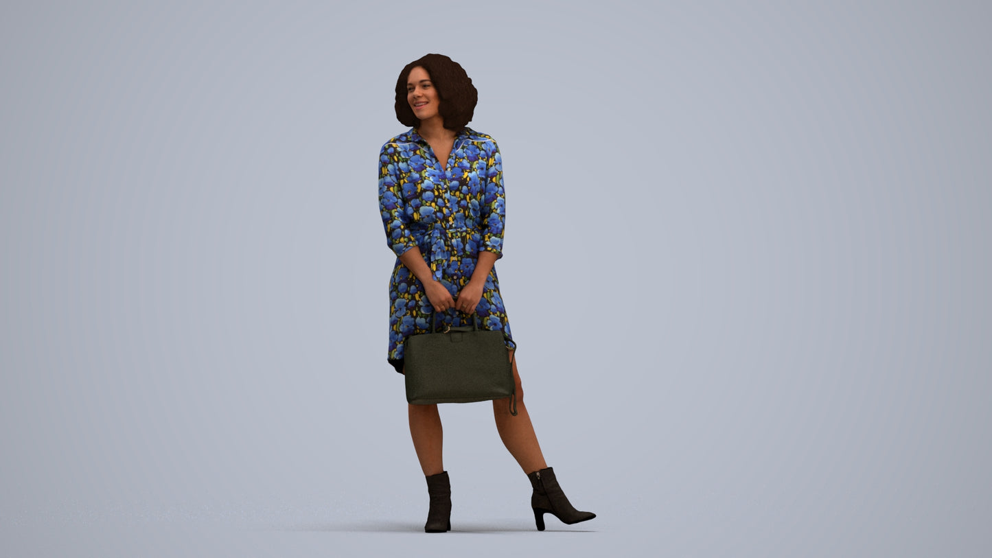 realistic 3D woman casual standing, scanned archviz people for Blender and 3ds Max, standing pose render