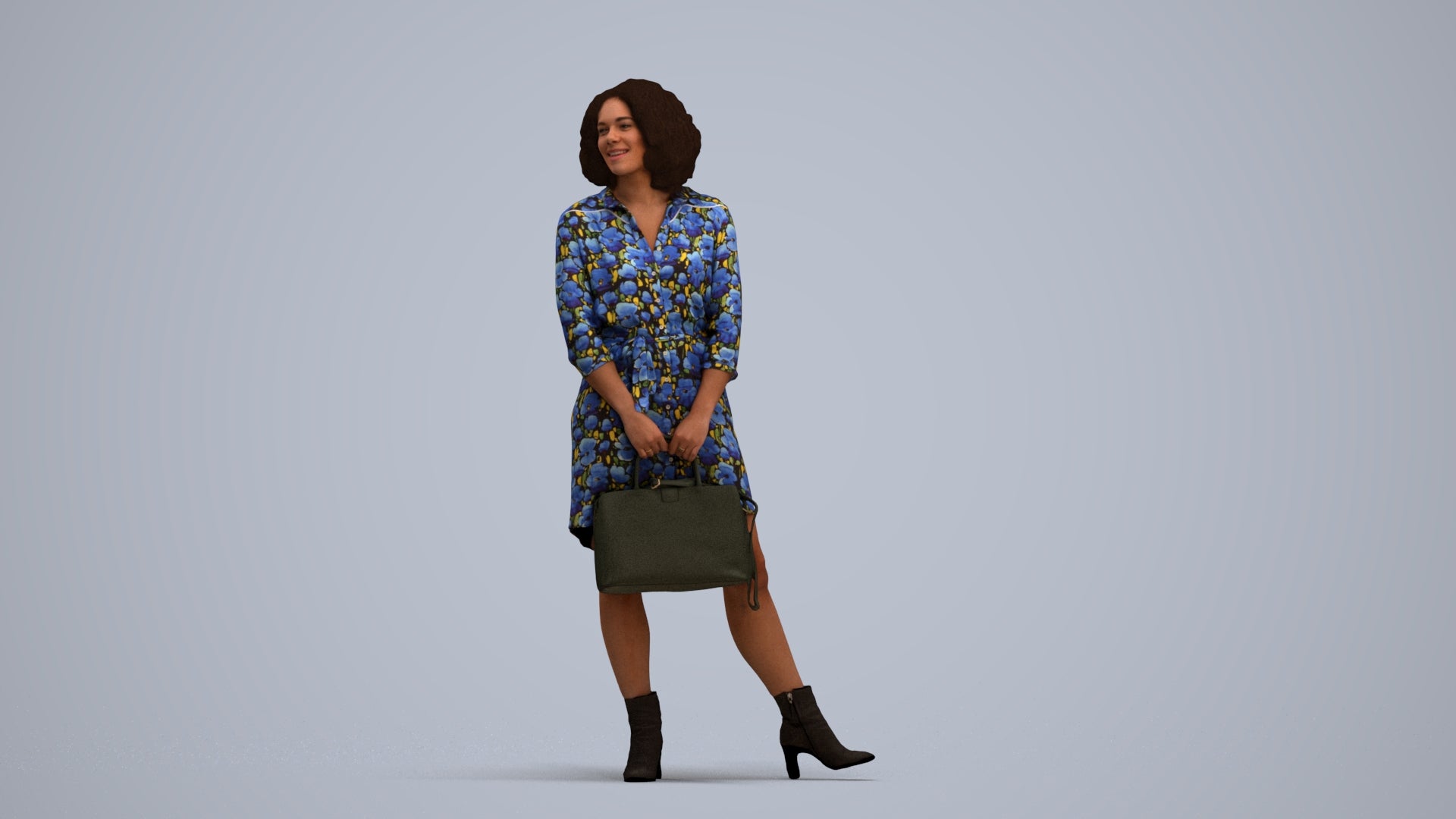 realistic 3D woman casual standing, scanned archviz people for Blender and 3ds Max, standing pose render