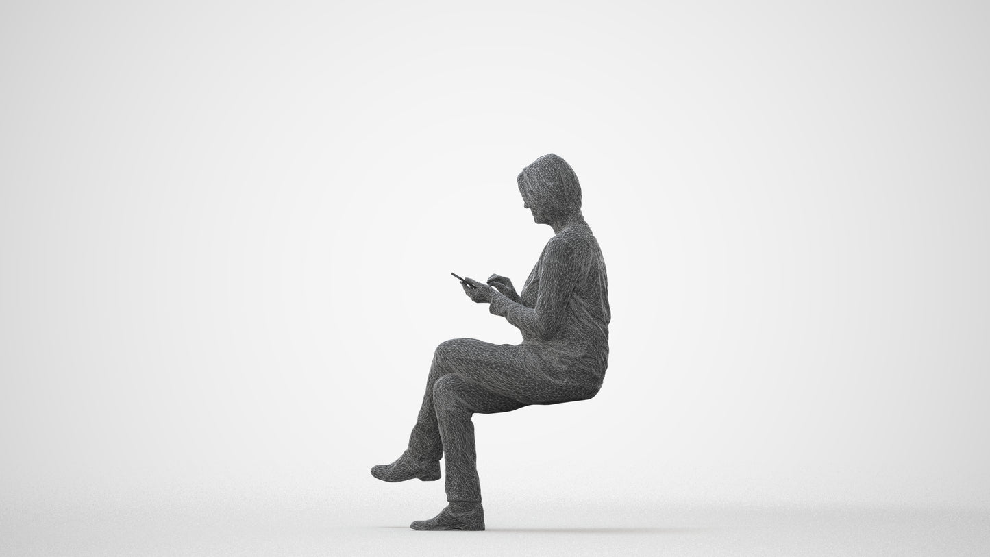 3D people model woman casual sitting, scanned human for 3ds Max rendering, square thumbnail