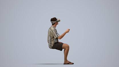 3D human model man casual sitting, photogrammetry scanned person for archviz, side view render