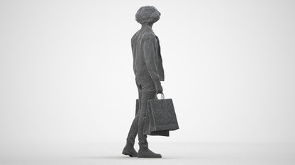 realistic 3D man casual shopping, scanned archviz people for Blender and 3ds Max, wireframe side view