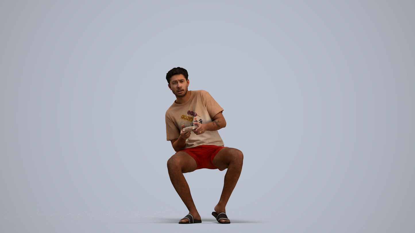 realistic 3D human man casual sitting, archviz people FBX OBJ for Blender, standing pose render