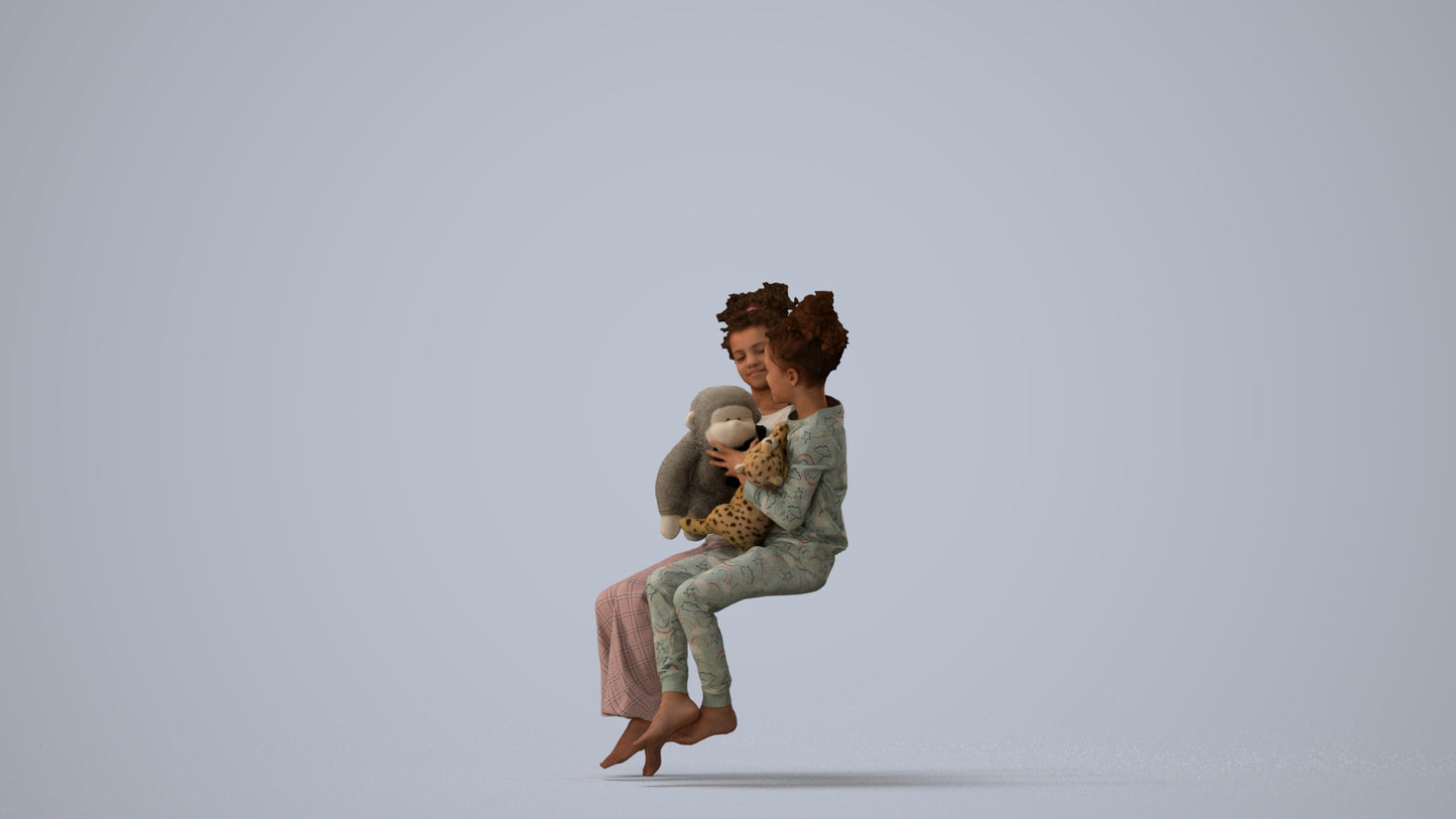 realistic 3D people girl kids, render-ready for V-Ray and Corona, FBX OBJ, three-quarter view render