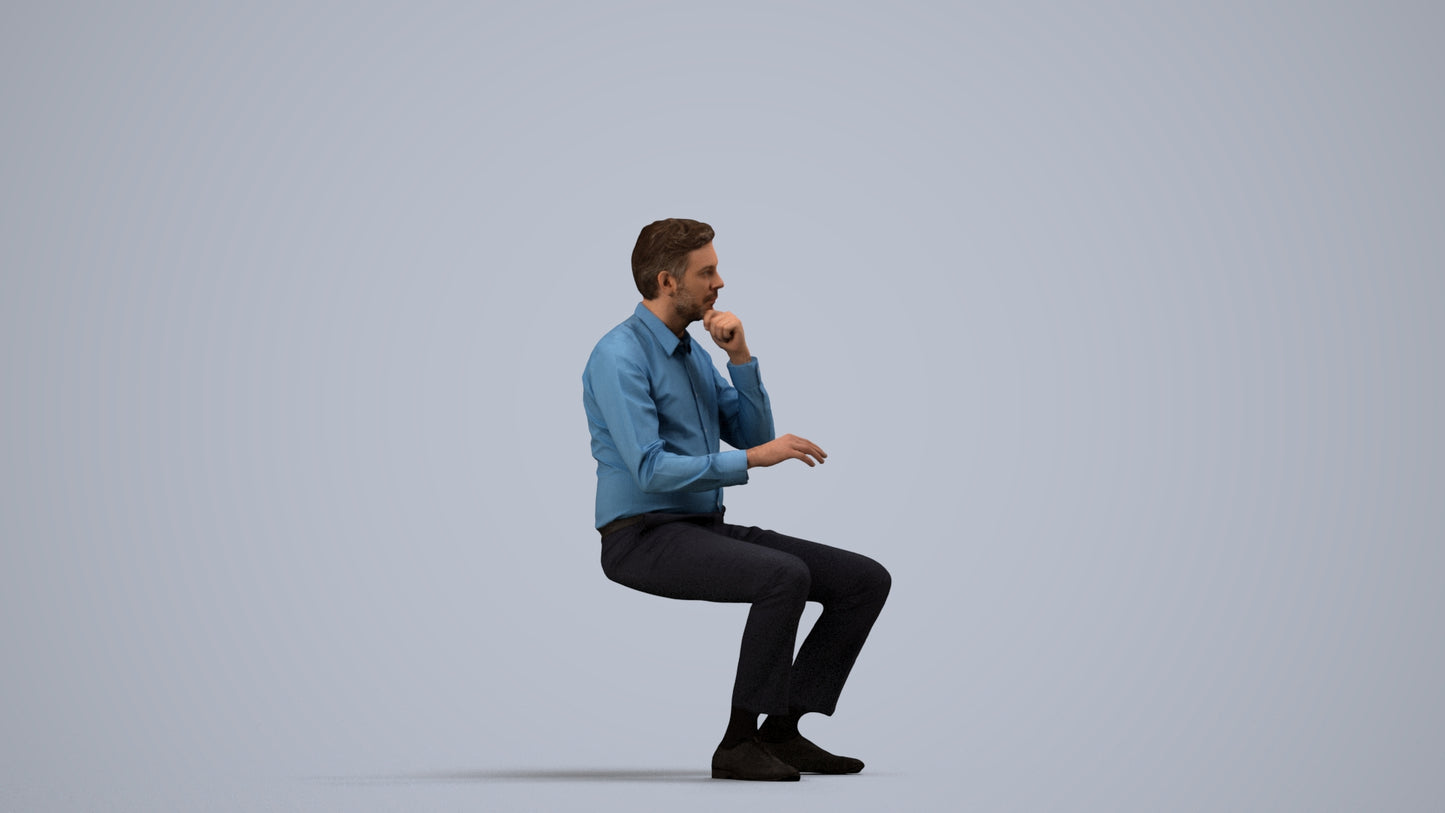 photogrammetry 3D man business, realistic human model archviz FBX, side view render