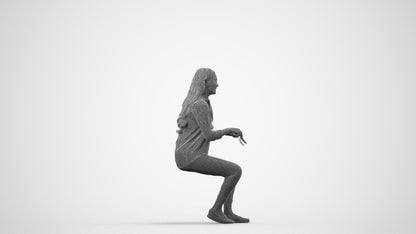 scanned 3D woman casual sitting, photogrammetry people for Enscape and V-Ray, wireframe side view