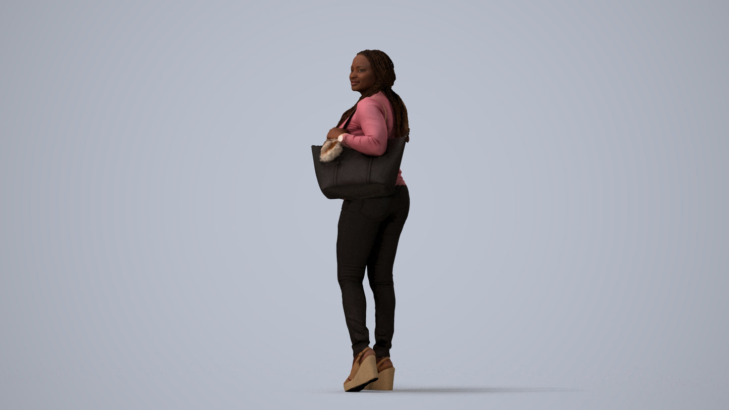 3D people model woman casual walking, scanned human for 3ds Max rendering, three-quarter view render