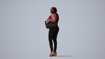 3D people model woman casual walking, scanned human for 3ds Max rendering, three-quarter view render