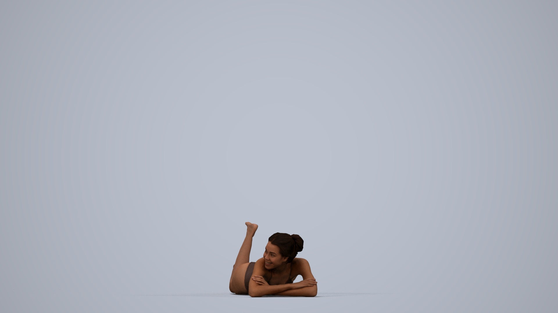 3D human model woman casual pool, photogrammetry scanned person for archviz, top-down view render
