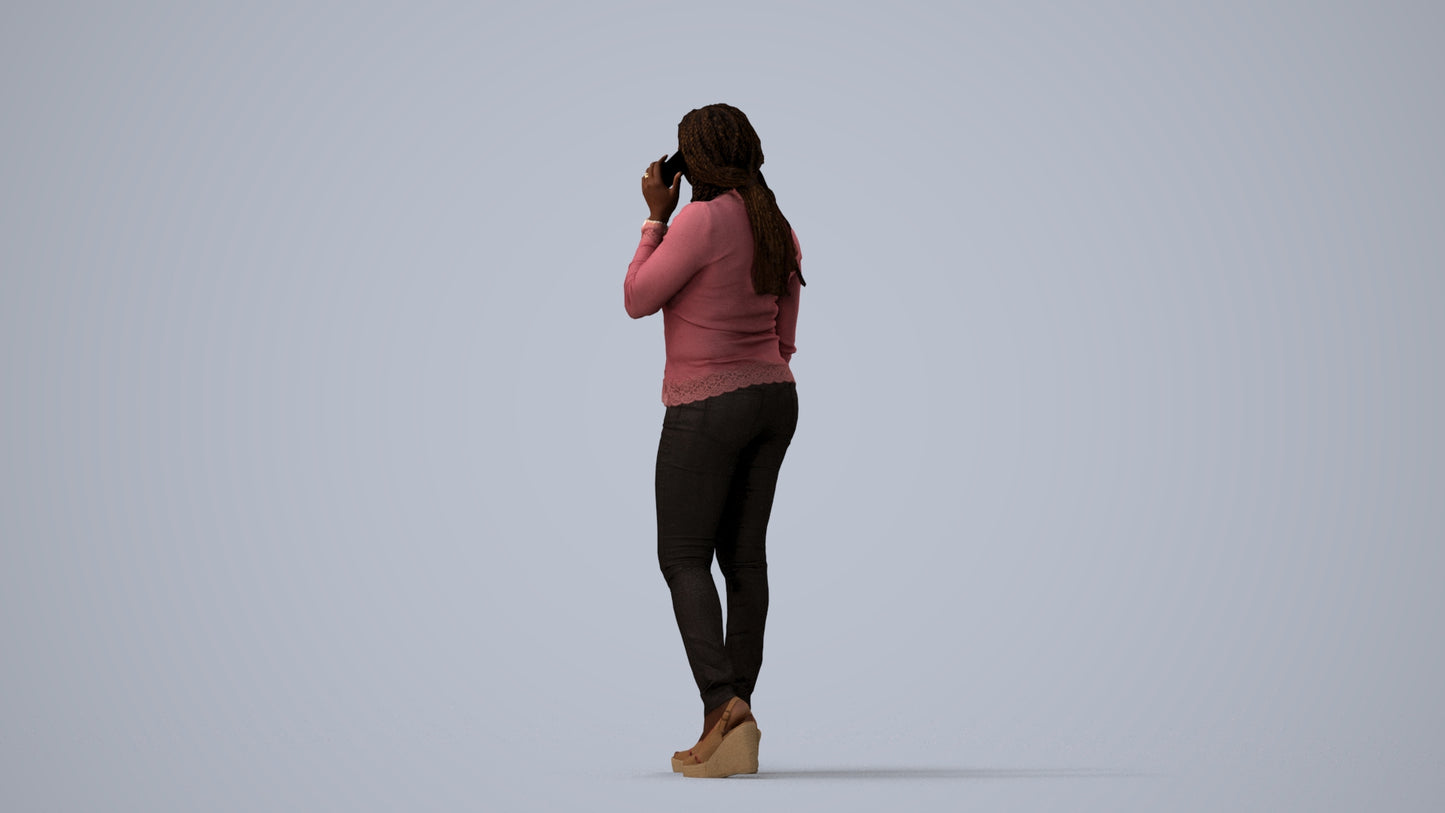 realistic 3D woman casual standing, scanned archviz people for Blender and 3ds Max, three-quarter view render