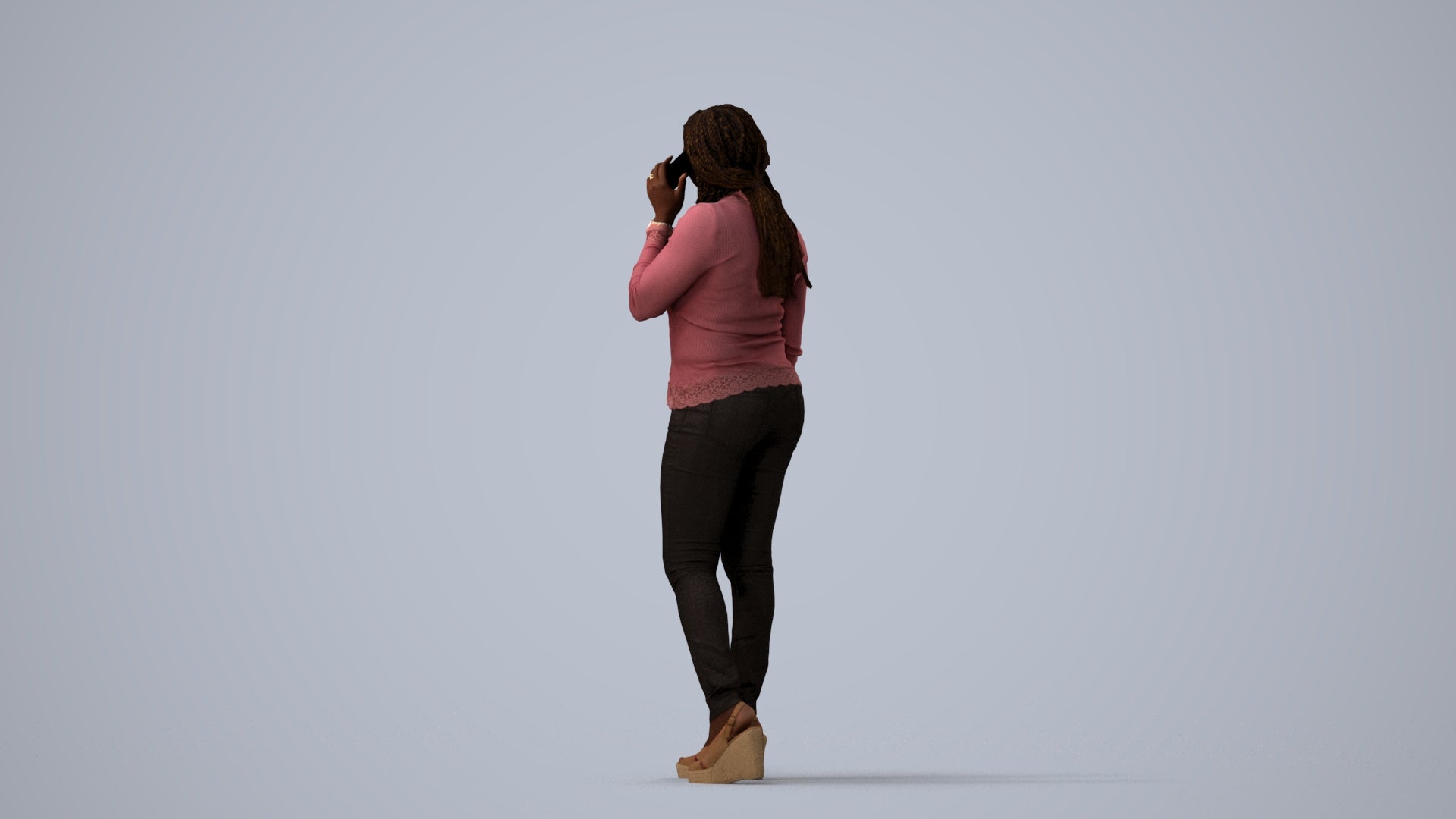 realistic 3D woman casual standing, scanned archviz people for Blender and 3ds Max, three-quarter view render