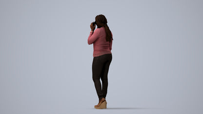 realistic 3D woman casual standing, scanned archviz people for Blender and 3ds Max, three-quarter view render