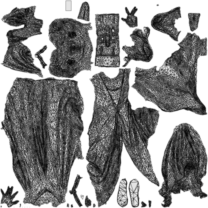 3D human model woman standing, photogrammetry scanned person for archviz, wireframe top-down view