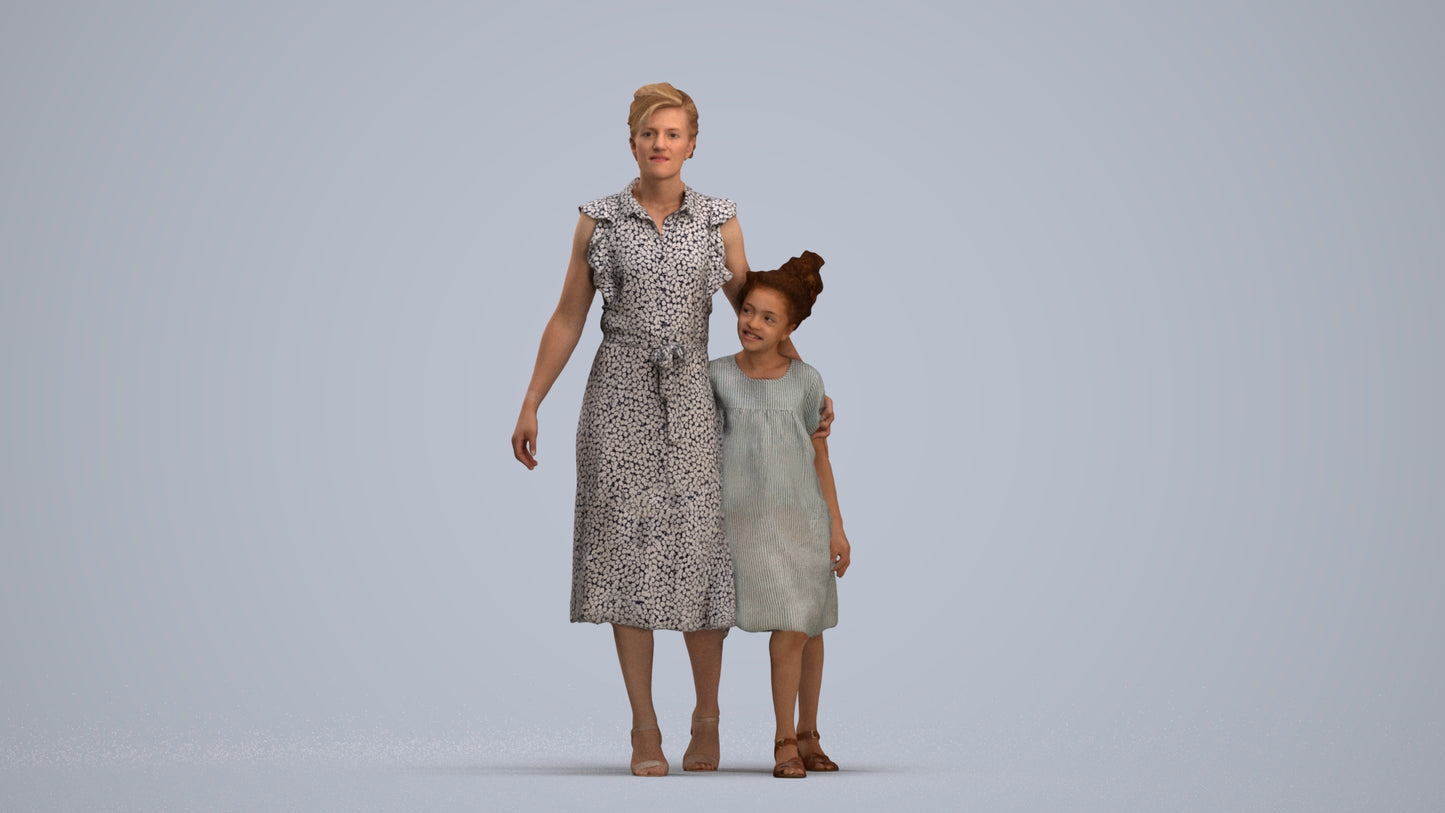 3D scanned girl kids casual, photorealistic archviz people for Enscape and SketchUp, standing pose render